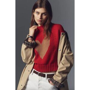 Anthropologie Maeve Pippa Mock-Neck Sweater Tee Sweet Heart Sz Small